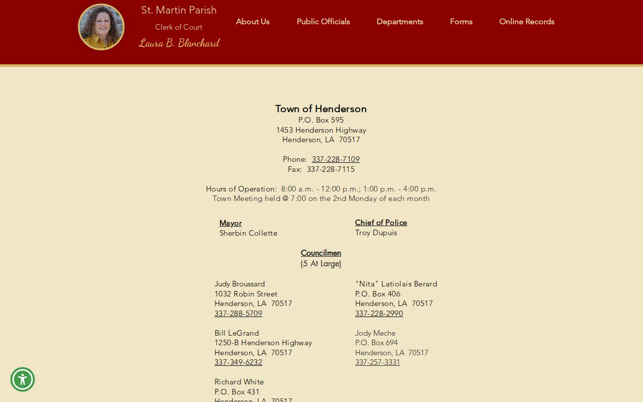 Henderson police contact and arrest records directory in St. Martin Parish