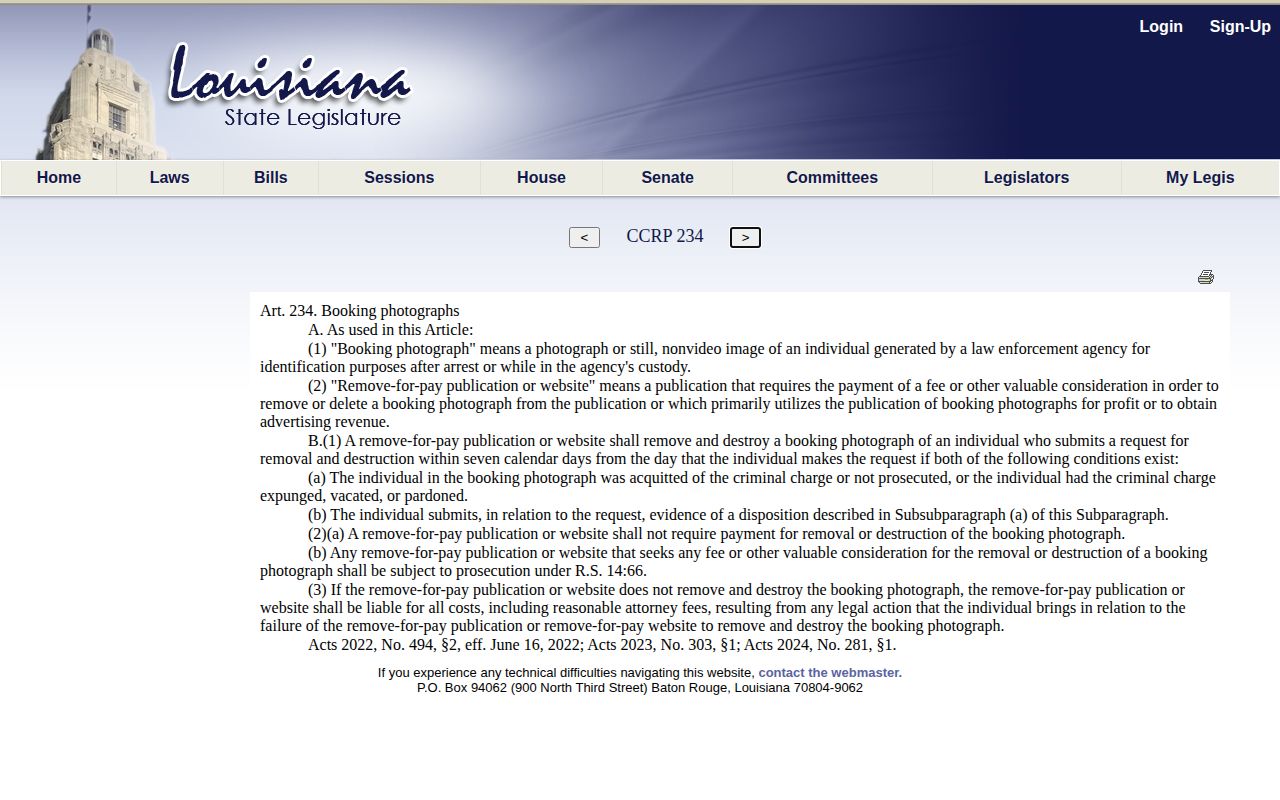 Louisiana booking photo law for St. Martin Parish records