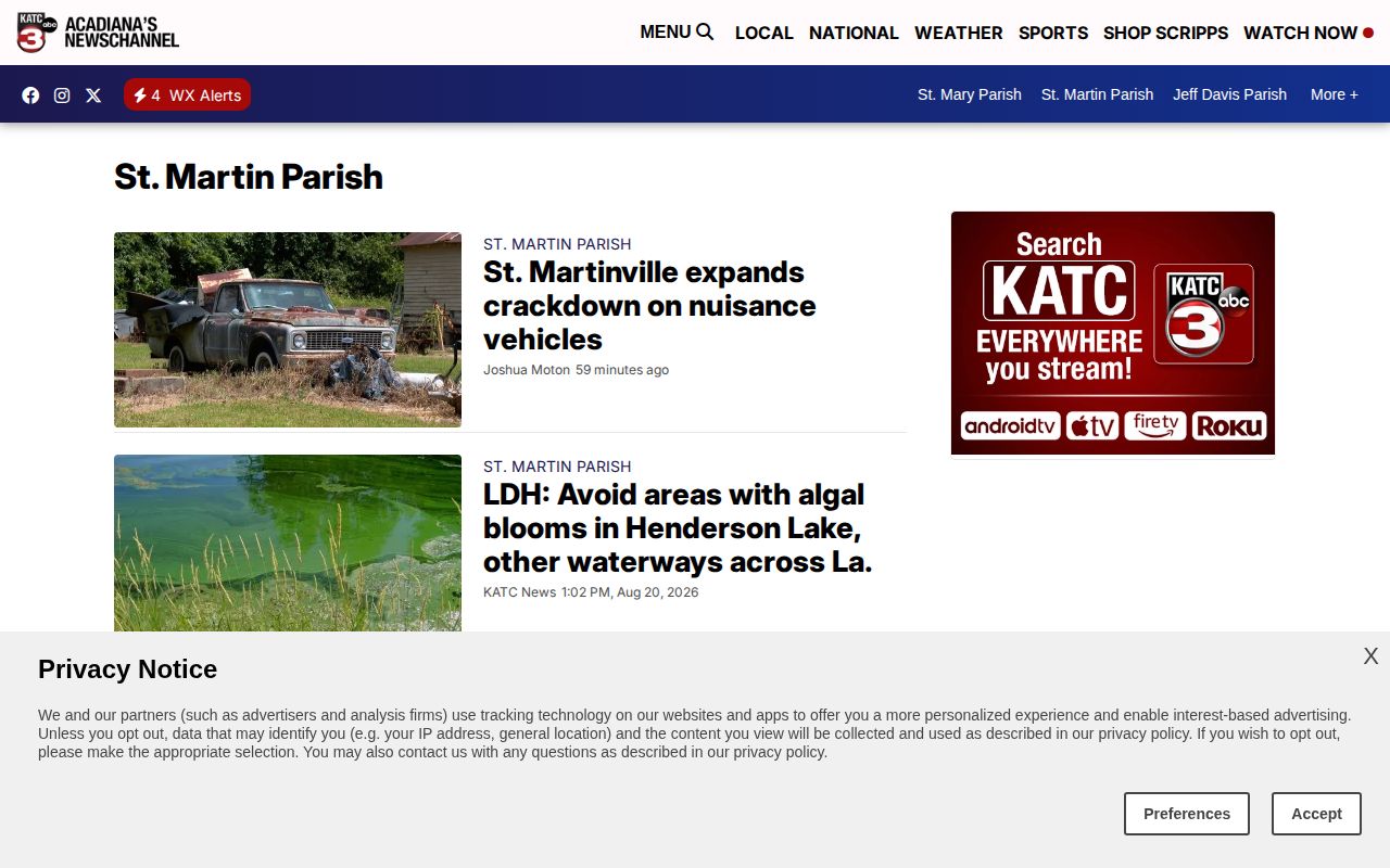KATC St. Martin Parish crime news and arrest record coverage