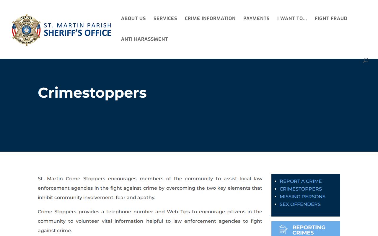 St. Martin Parish Sheriff Crime Stoppers wanted-tip record route